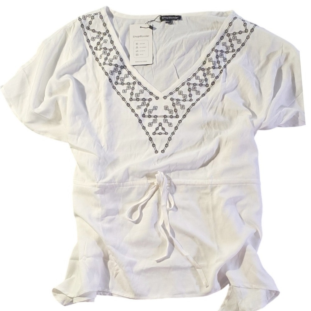 PLUS 4XL XXXXL SHOPWONDER White Blouse Top Oversized Womenswear embroidery